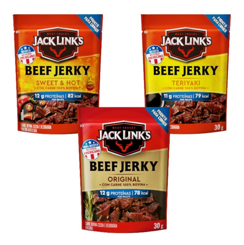 Beef Jerky Protein Snacks Carne Jack Links Kit 3 Sabores 