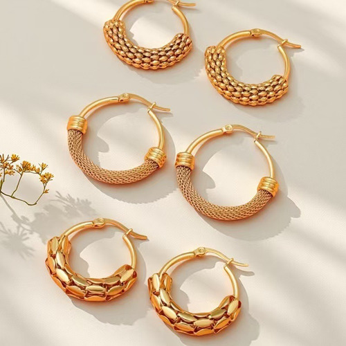 3 Pares Aretes Para Mujer Oro 14k Set Arracadas Moda.