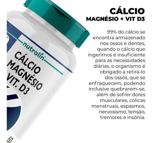 Cálcio Magnésio E Vitamina D3 Nutralín 60 Comp.