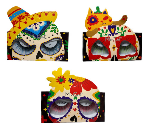 12 Blister Pestañas Postizas Catrina Disfraz Halloween Mink