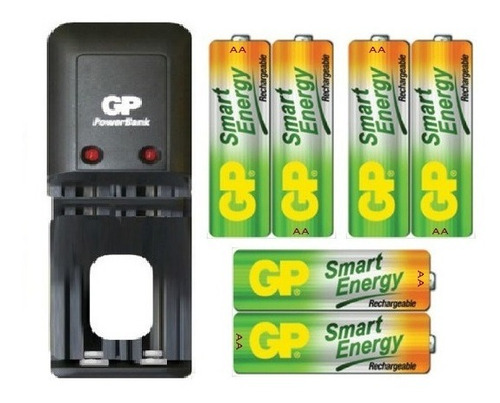 Cargador Gp + 6 Baterías Pilas Recargables Aa Originales