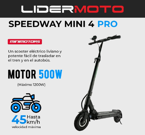 Imagen 1 de 5 de Monopatin Eléctrico Minimotors Speedway Mini 4pro Lidermoto 
