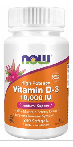 Vitamina D3 10.000ui 240 Soft Now Foods! Original Com Nf