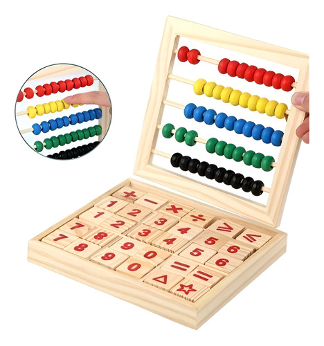 Juego Didáctico Abaco Matemático + 30 Bloques Números Madera