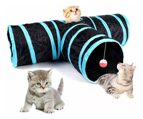 Túnel P/ Gatos Pet Formato T Dobrável Com 3saídas Super Luxo Cor Azul
