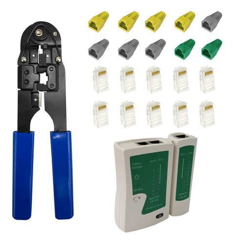 Testador De Cabo + Alicate Crimpar +10 Conectores Rj45 Cat5e