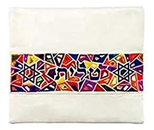 Juego De Tallit Magen David De Seda Cruda Multicolor Con Bol