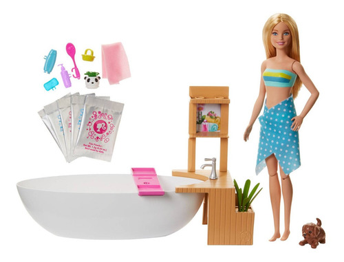 Muñeca Barbie Y Su Bañera Spa De Burbujas Con Mascota