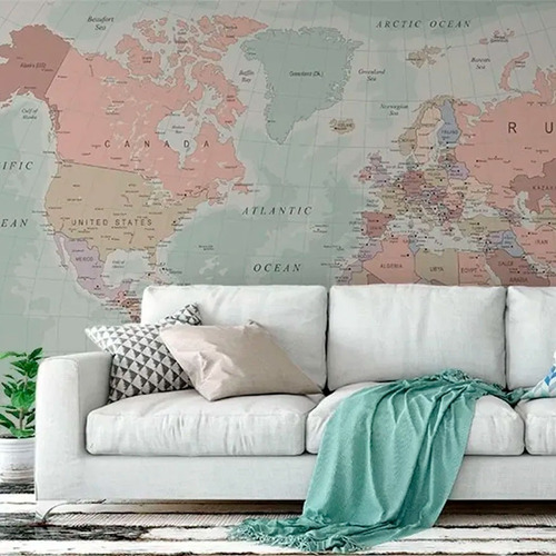 Papel De Parede Foto Mural Mapa Mundi Mundo 3,00 X 3,00 