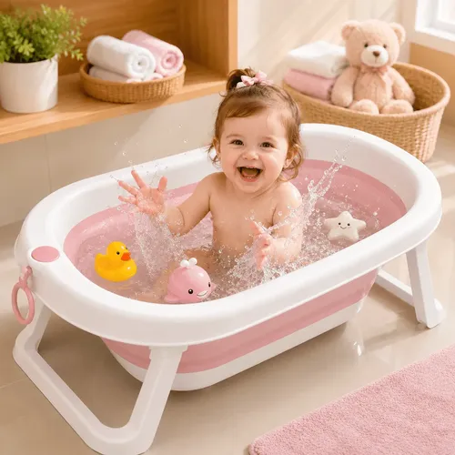 Banheira Dobrável Banho Bebê Portátil Infantil Retrátil Baby - R$ 109,4