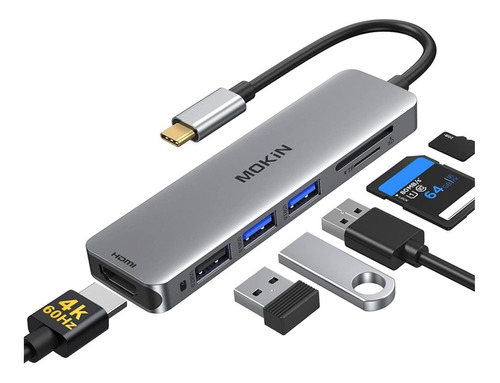 Adaptador Hub Mokin 6 En 1 Usb 3.0 4k Hdmi Sd Tf Reader