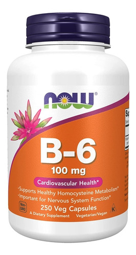 Vitamina B6 100mg, 250 Unidades Now, Disponible