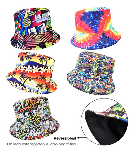 Sombrero Piluso Reversible X5 - Diseños Divertidos Cotillon Surtido