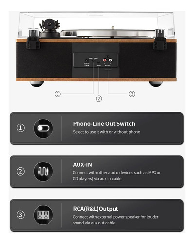 Tocadiscos De Vinilo Angels Horn, Giradiscos Bluetooth Co...