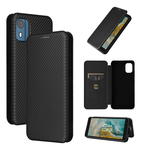 Funda Tipo Cartera De Fibra De Carbono For Teléfono Nokia