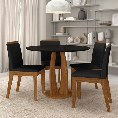 Conj Mesa Redonda Scala 4 Cad Estofadas Freij/pto/preto - Ma Cor Freijó/preto/preto Desenho Do Tecido Das Cadeiras Liso