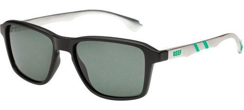 Anteojos De Sol Reef 282 Gafas Polarizado Color de la lente Verde oscuro Color de la varilla Plateado y verde Color del armazón Negro mate 004 Diseño Rectangular