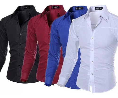 Kit 4 Camisa Manga Larga Masculina Playera Social Slim [u]