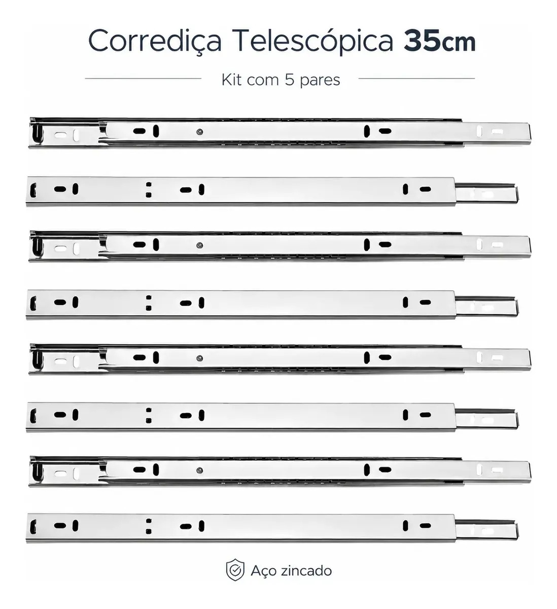Kit 5 Pares Corrediça Telescópica 35cm Para Gaveta Trilho - Compra Segura Ekom
