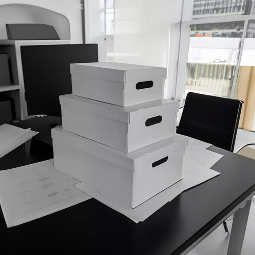 Pack X3 Cajas Organizadoras De Cartón Barnizadas Azul Lisa