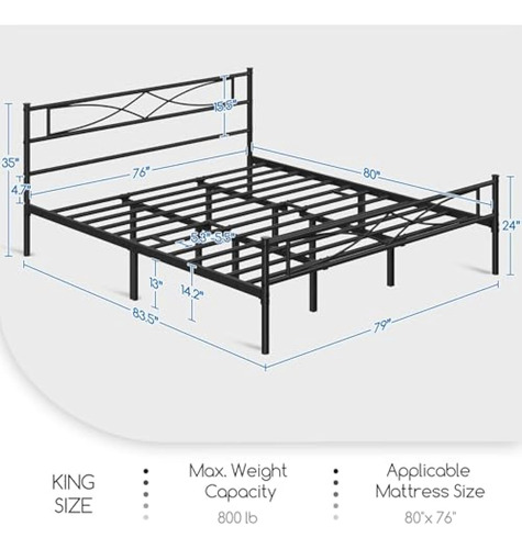 Bed Frame King Size Negra Yaheetech
