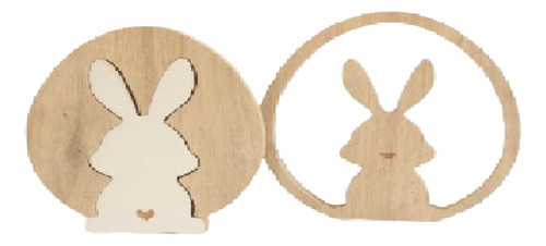 Figura Decorativa Duo De Conejos De Pascua Encastrables Mdf Color Crema