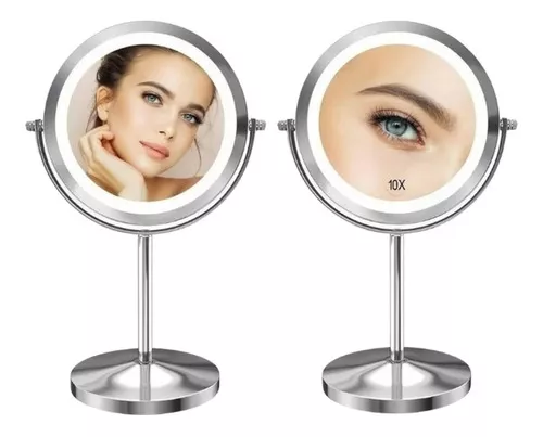 Espejo de maquillaje triple con luces LED, espejos de luz para tocador,  espejo de tocador portátil con luces, aumento 1x/2x/3x/10x para pinzas,  cejas