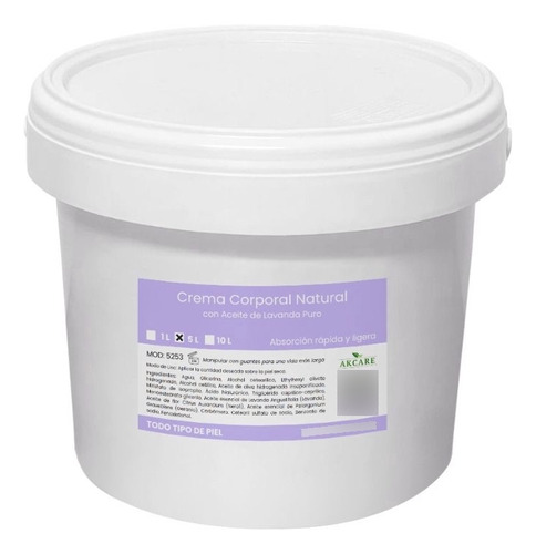 Crema Corporal Ligera 100% Natural Con Lavanda A Granel 5l