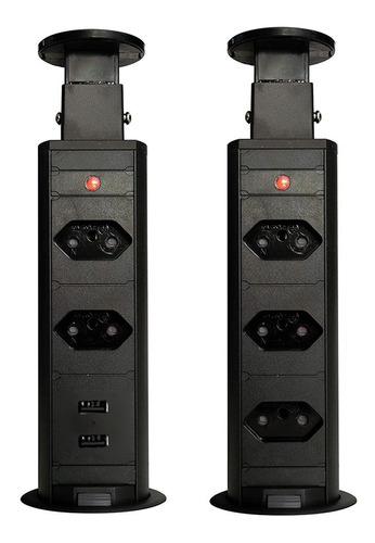 Kit 2 Torres De 2 E 3 Tomadas Multiplug + Usb Embutir Mesa Cor Preto