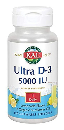 D-3, Ultra Chewable Softgel (5,000 iu) Kal 120 chewable Soft