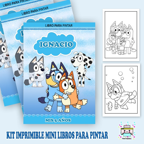 Kit Imprimible Mini Librito Personalizados Pintar Bluey V