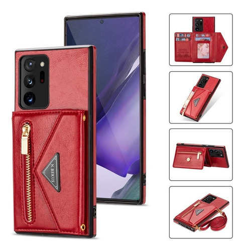 A Funda De Teléfono Con Cremallera Y Cordón For Samsung