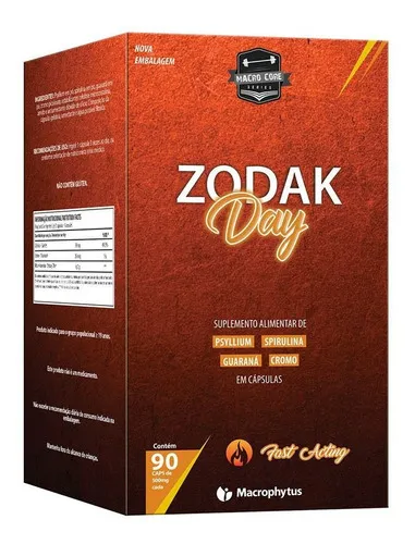 Zodak Day 500mg 90 Cápsulas (psyllium + Spirulina + Guaraná) Sabor Sem Sabor