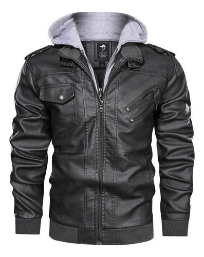 Chaqueta De Cuero Sintético De Motocicleta Para Hombre