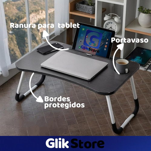 Bandeja Cama Mesa Desayunadora Tablet Notebook Plegable Vaso Marrón Oscuro