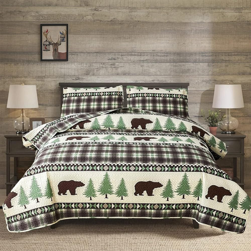Junsey Cabin Bear Quilts Set Full/queen Size, Colcha A Cuadr