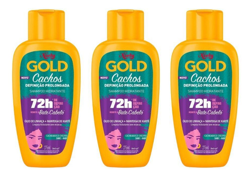  Shampoo Niely Gold 275ml Cachos Definiçao Prolongada- 3un