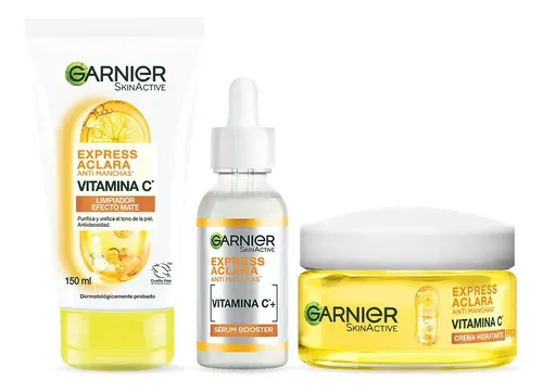 Kit Garnier Express Aclara Serum + crema hidratante gel + limpiador facial con Vitamina C