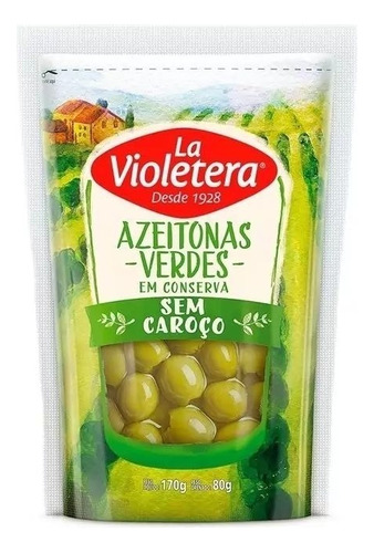 Azeitona Verde em Conserva sem Caroço La Violetera Sachê 80g