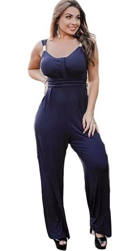 Macacão Pantalona Franzido Na Cintura Bijou Alça Plus Size