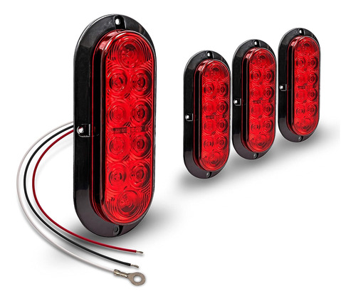 Kit De Luces Traseras Led Ovaladas Rojas De 4 Piezas Y 6 Pul