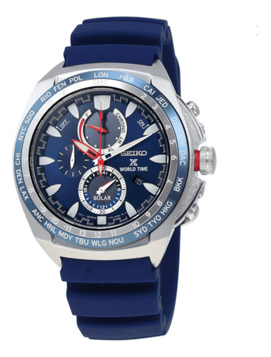 Seiko Prospex Ssc489 World Time Chrono Caucho Azul 44.5mm