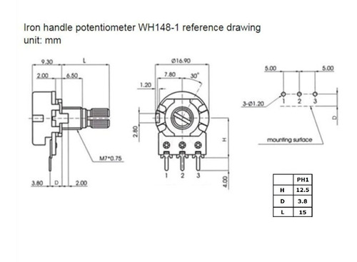Potenciometro Lineal 100k Wh148 Con Perilla X 5 Unidades