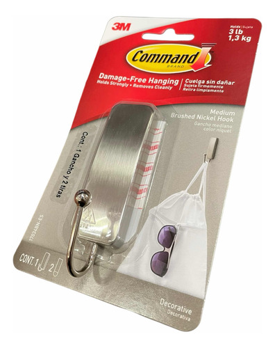 Gancho Metálico Decorativo 3m Command M Brushed Nickel Hook
