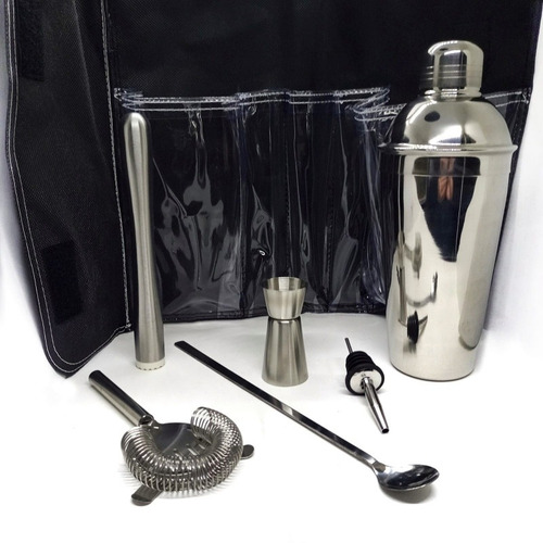 Imagen 3 de 4 de Set Barman Acero Coctelera Jigger Pisón Oruga Pico Cuchara