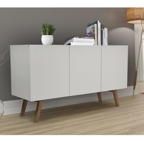 Buffet 3 Portas Vênus Em Mdf/madeira Maciça - Branco/castanh