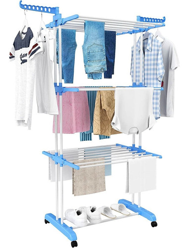 Imagen 1 de 10 de Tendedero Ropa Tender Plegable De Pie Acero Inox Con Ruedas