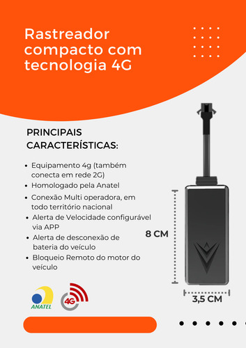 Rastreador Veicular 4g Com 1 Ano De App + Chip Gratis!
