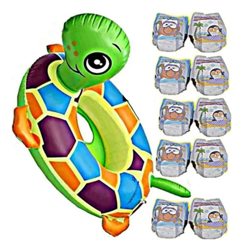 Salvavidas Inflable Andadera Bebé Tortuga +10 Pañal Acuático