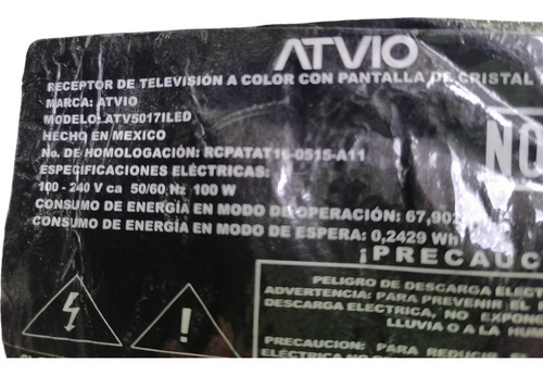 Botonera Y Sensor Para Tv Atvio Atv5017iled (Usado)